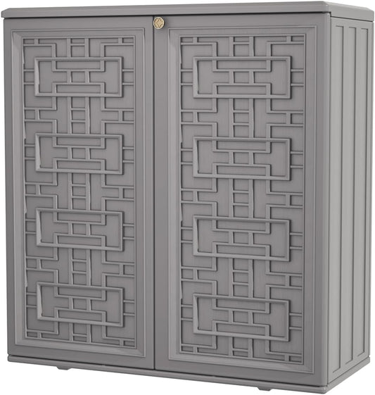KINYING Outdoor Storage Cabinet Waterproof, Resin 60 Gallon Deck Box for Patio Furniture Cushions, Garden Tools, Pool Tools and Kids’ Toys (Grey with 1 Shelving)