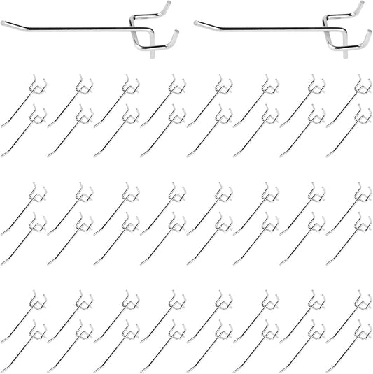 50Pcs 4"/10CM Pegboard Hooks Assortment Set, Metal Peg Board Hooks with 2.5mm Hole Pitch 4mm Wire Diameter Slatwall Hanging Hook for Garage Organization Wall Hanging (Silver)