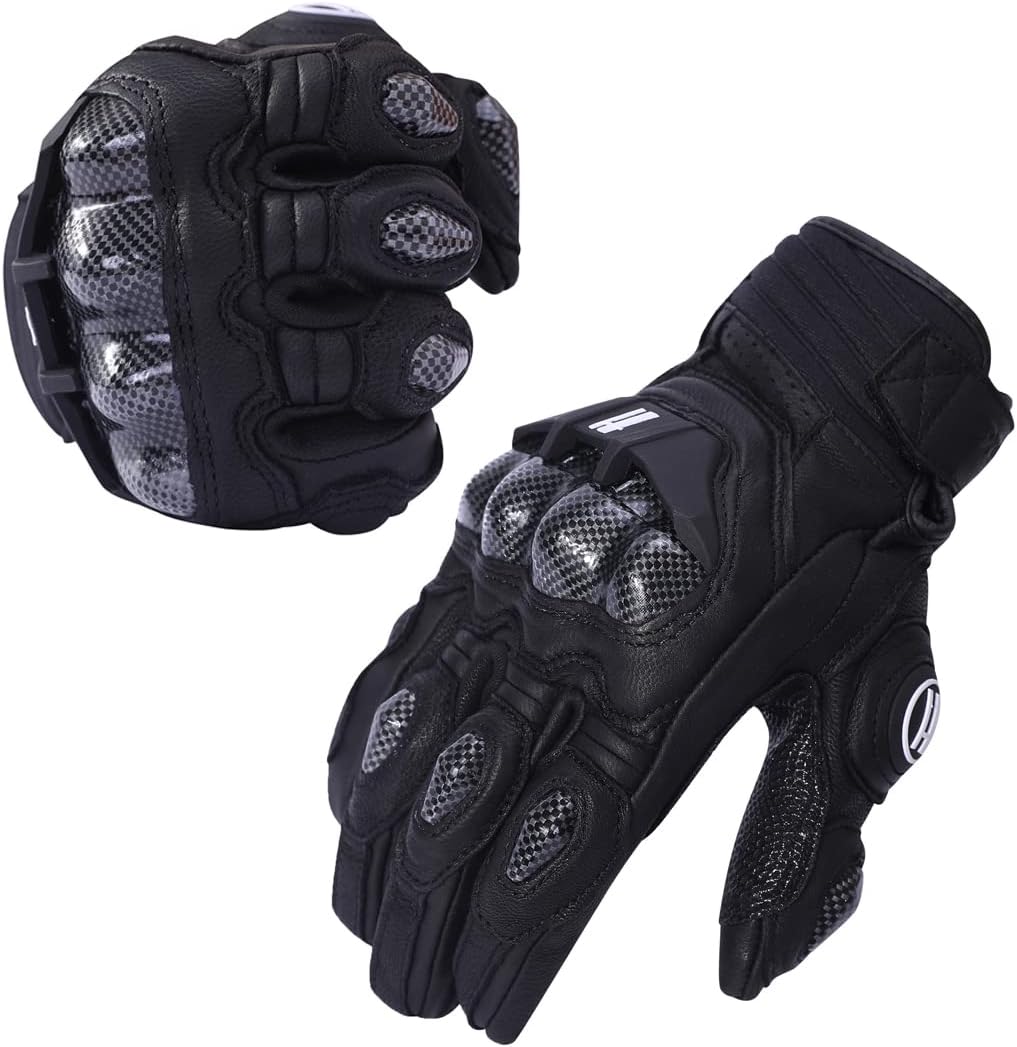 Harssidanzar Breathable Leather Motorcycle Gloves Touchscreen for Men Women KM046