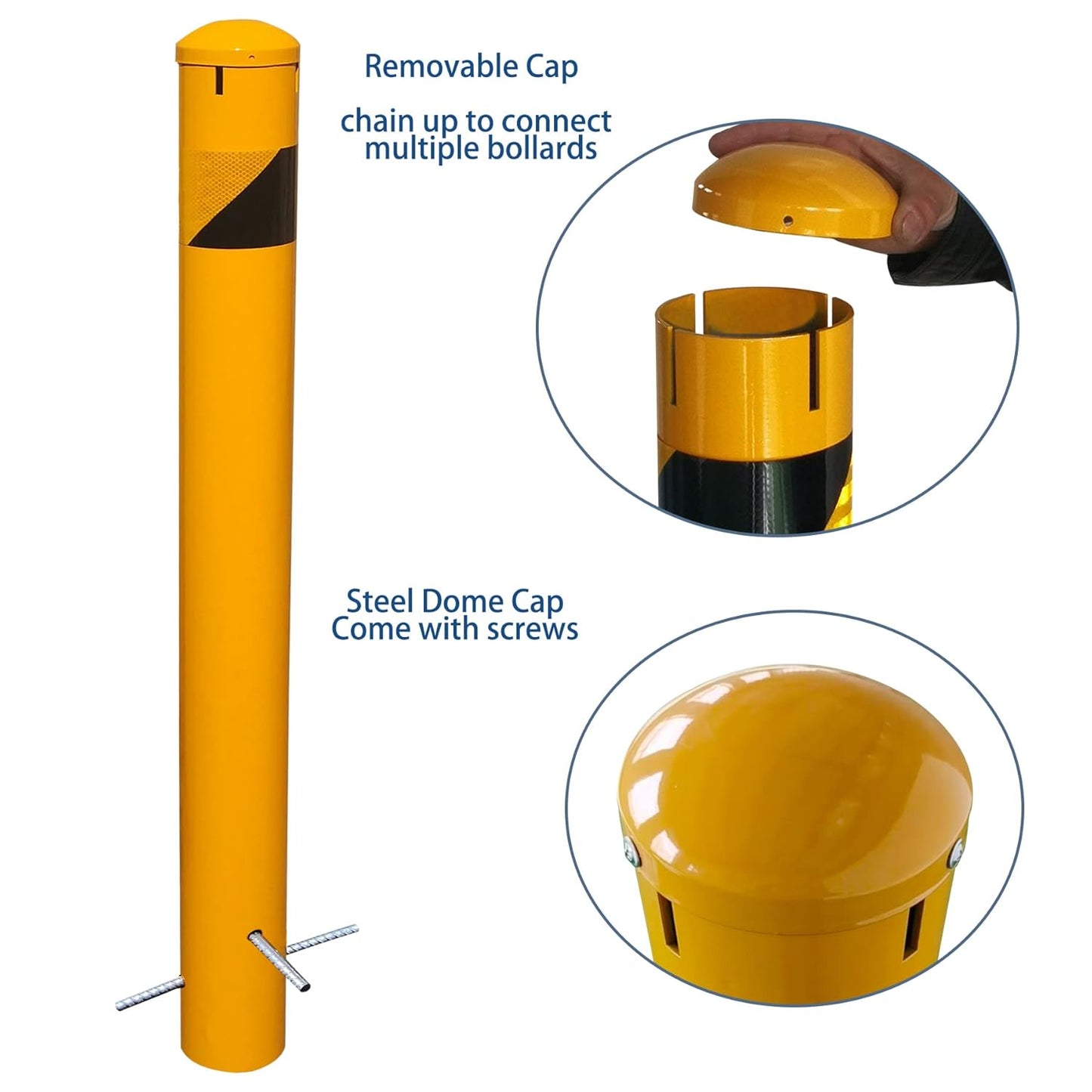 46" High Pour in Place Steel Bollard Post with Removable Cap, 5-1/2" OD Safety Bollard Yellow Powder Coat, Metal Bollard Parking, Door Front Barrier