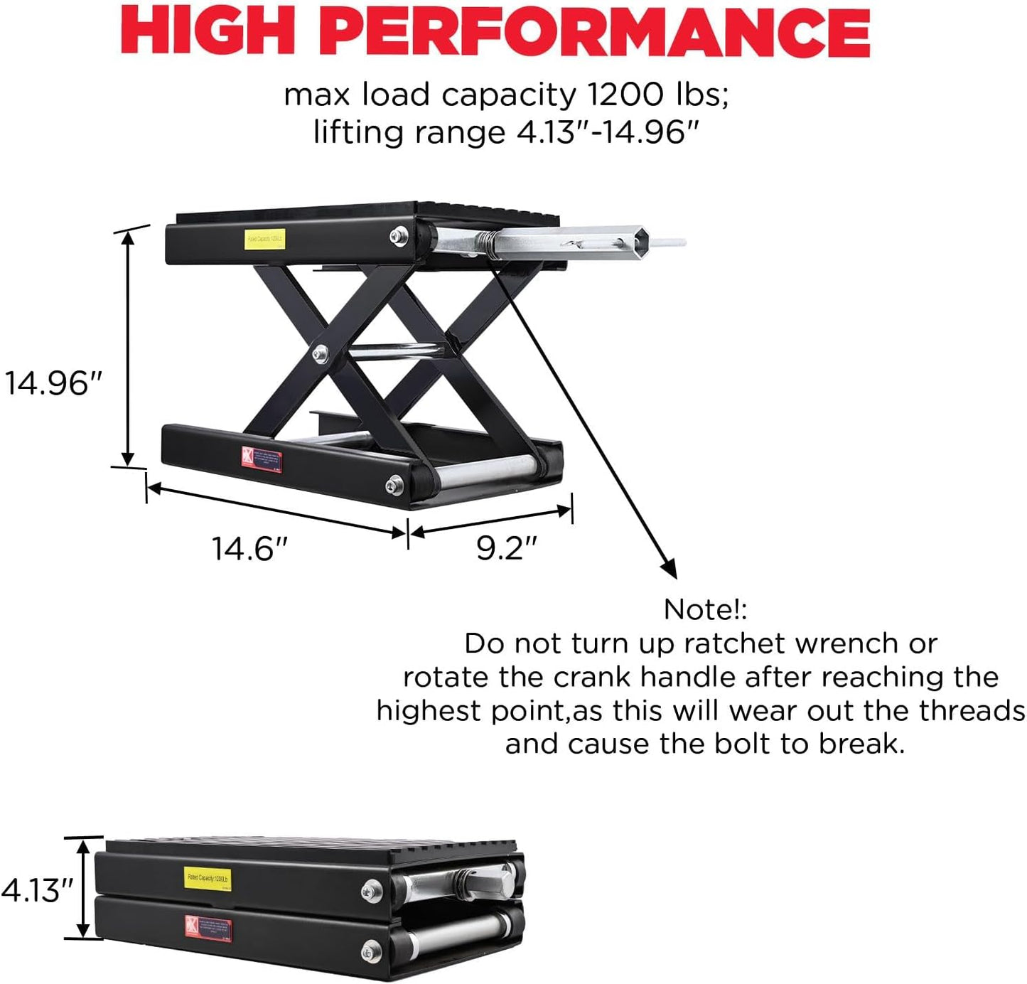 CXRCY 1200 LBS Motorcycle Lift Scissor Jack Black Upgraded Dirt Bike ATV Motorcycle Hoist Stand with Ratchet Wrench,Crank Handle,Thickened Rubber Pad,Wide Deck