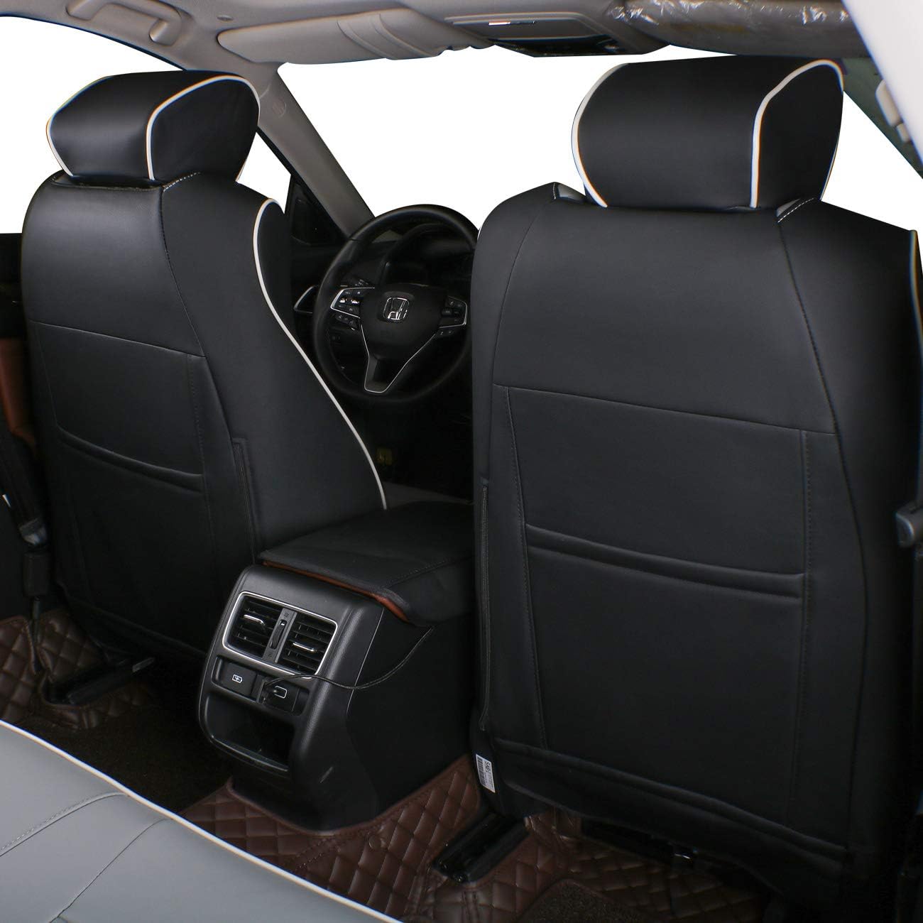 EKR Accord Car Seat Covers for Honda Accord 2023 2024 2025 LX(Rear Row W/Solid Backrest) Leather Car Seat Covers,Waterproof Car Seat Protectors,Trucks Seat Covers Full Set(Black/Gray)