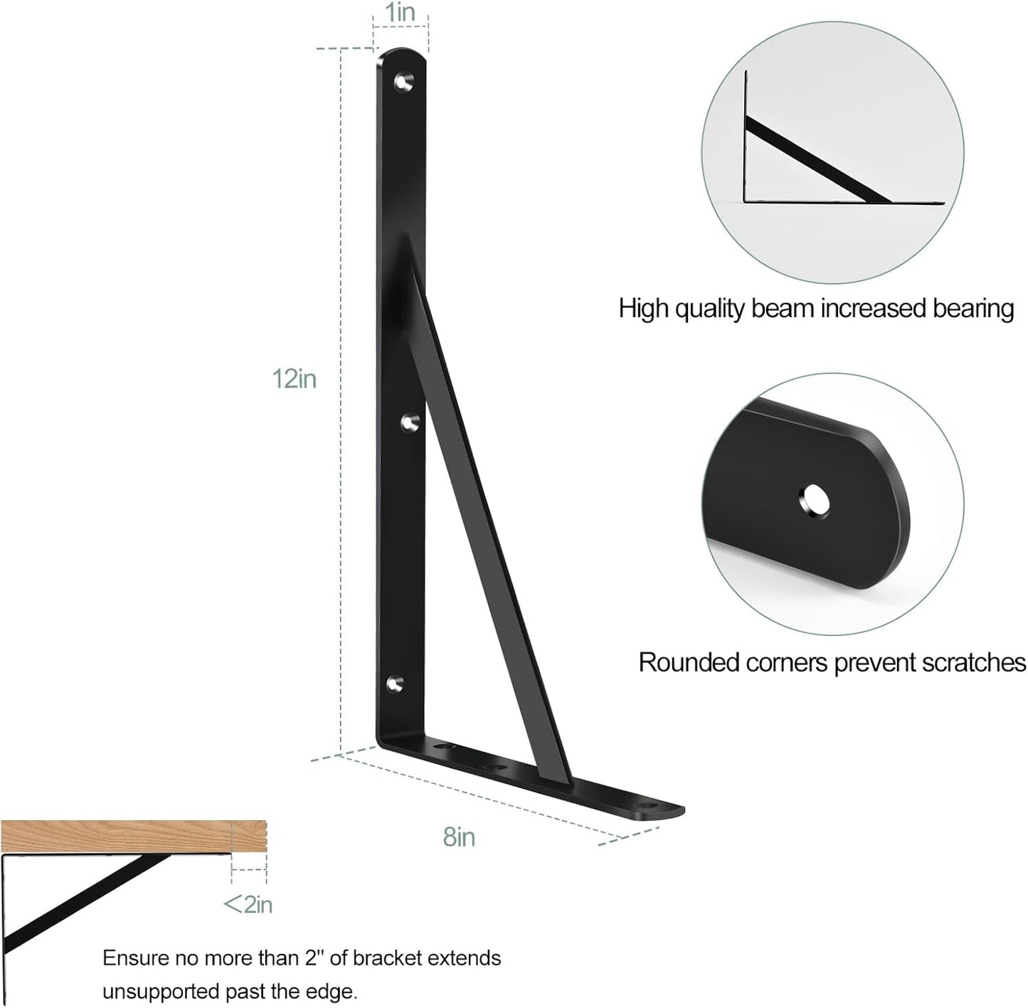 40 Pack L12 x H 8" Black Heavy Duty Shelf Brackets with Screws Metal Shelf Brackets Shelf Support Angle Brackets for Shelves L Brackets Heavy Duty Floating Shelf