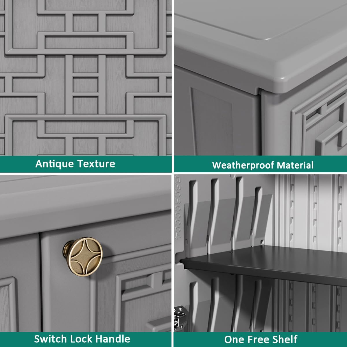 KINYING Outdoor Storage Cabinet Waterproof, Resin 60 Gallon Deck Box for Patio Furniture Cushions, Garden Tools, Pool Tools and Kids’ Toys (Grey with 1 Shelving)