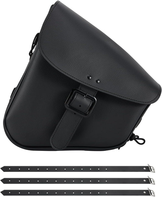 Gargoyle Bells Solo Saddle Bags - PVC Waterproof Motorcycle Luggage for Sportster Softail (Left Side, Black-Single Buckle)