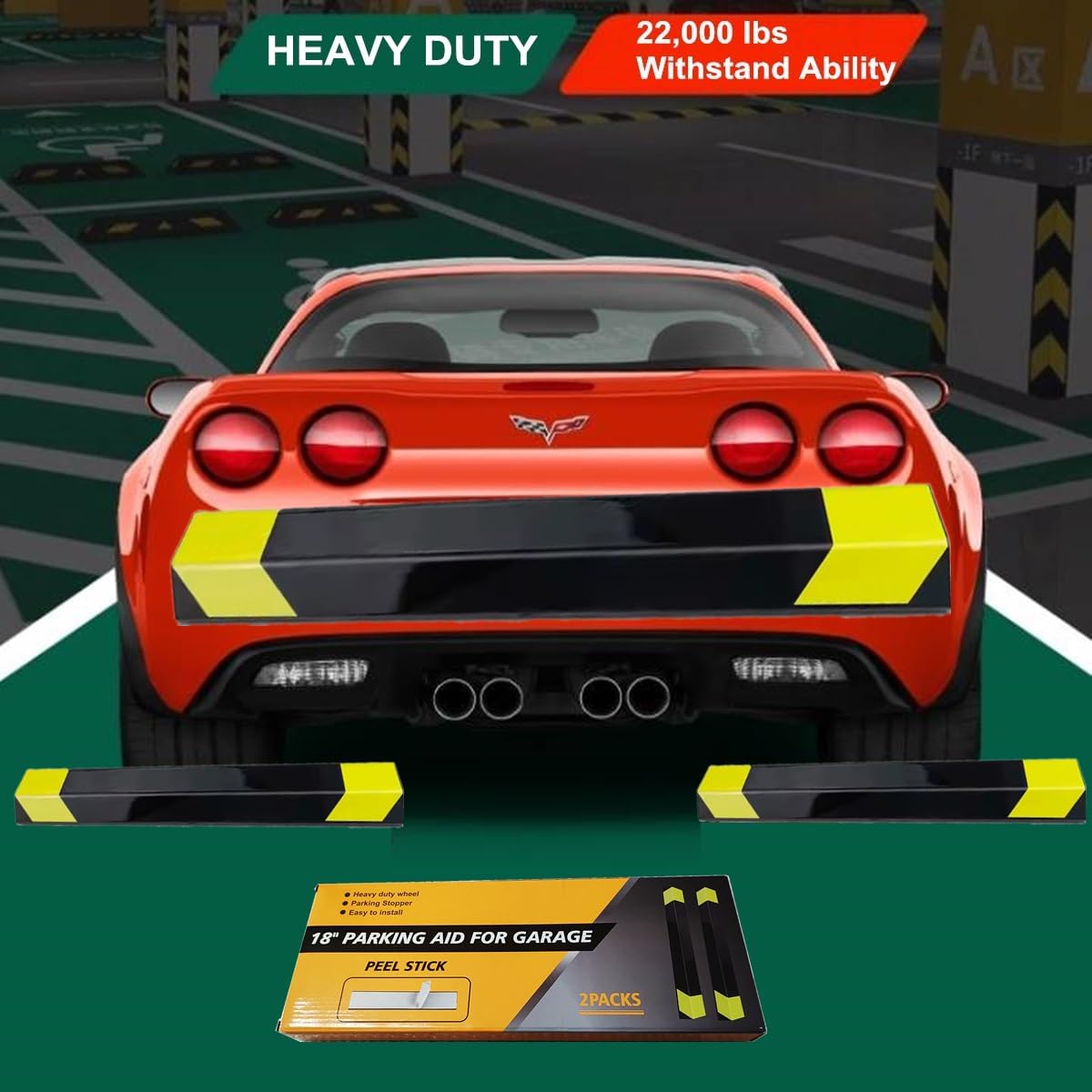 Heavy Duty Parking Aid for Garage, 16" Car Parking Stopper for Garage 2 Pack, Parking Aids Protects Car, Parking Stopper Easy to Install 2 Packs 16" L (2 Pack 16" L x 1.25H)