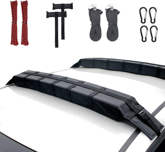 Kayak Roof Rack Pads Deluxe Upgrade Universal Car Soft Roof Rack for Canoe/Paddle Board/SUP with Adjustable Steady Tie-Down Straps/Ropes/Hooks/T-Straps and Storage Bag