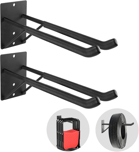 14" Large Heavy Duty Garage Hooks, 2-Pack Steel Garage Storage Hooks with Support Rods, Utility Wall Mount Hangers for Power Tools, Car Tires, Ladders, Chairs, Garden Tools and More