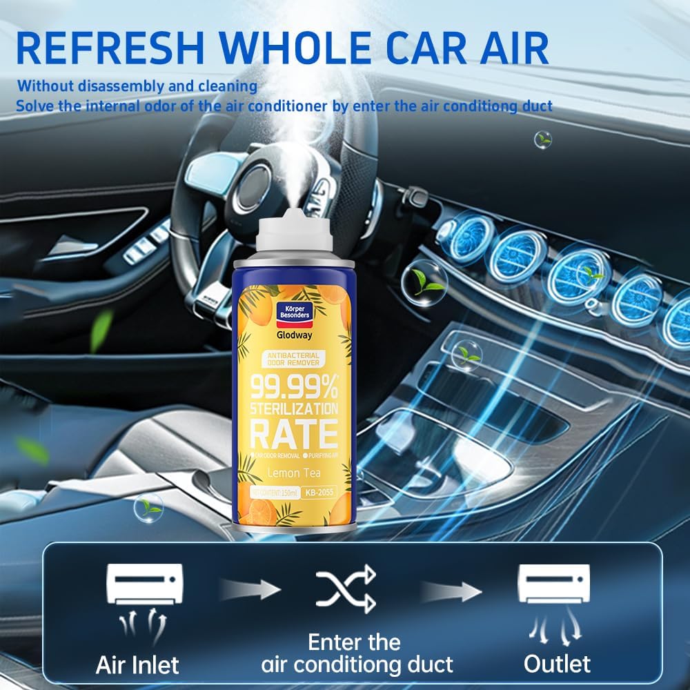 Glodway Whole Car Air Refresher Spray,Odor Eliminator Eliminates Strong Vehicle Odors,Lemon Scent-6 Ounce Spray Bottle (Plack of 2)