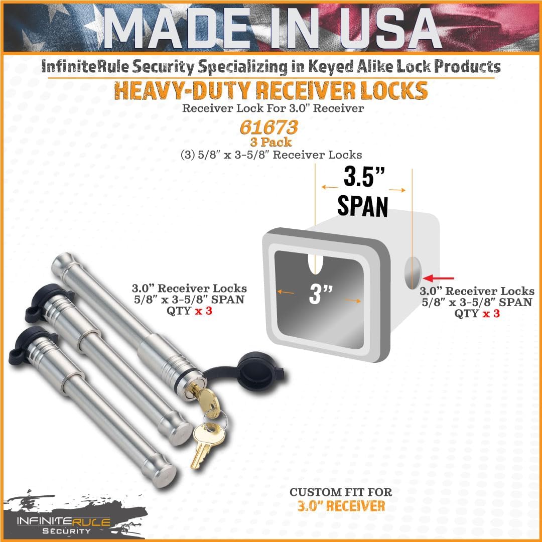 61673 | 3 Pack, Keyed Alike, Receiver Locks for 3" Receiver