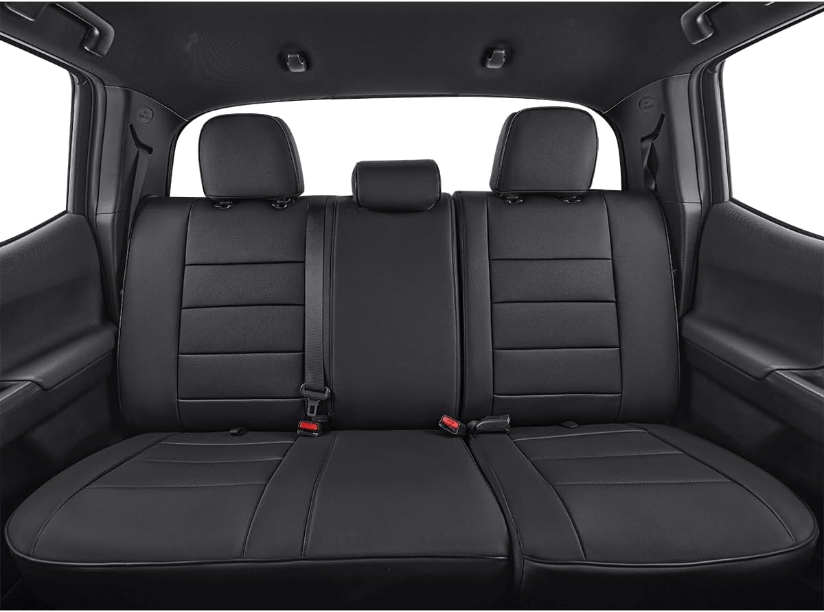 EKR Custom Fit Tacoma Rear Car Seat Covers for Select Toyota Tacoma 2016 2017 2018 2019 2020 2021 2022 2023 Access Cab - Second Row Only,Leather (Black)