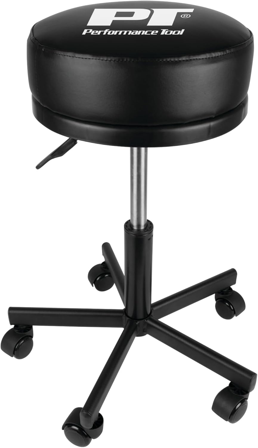 Performance Tool W85033 Extra-Thick Big Top Pneumatic Rolling Shop Stool for Mechanic Garages and Workshops, Black, 19x19x18.5-Inches