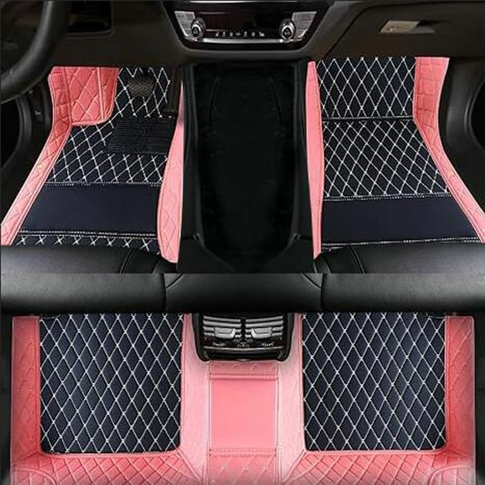 TAHALICustom Colors Car Floor Mats Black Pink for 99.9% Sedan SUV Sports， All-Weather Liners Car Floor mat，Luxury Leather Automotive Floor Mats (Pink Black,3D Floor Mats)