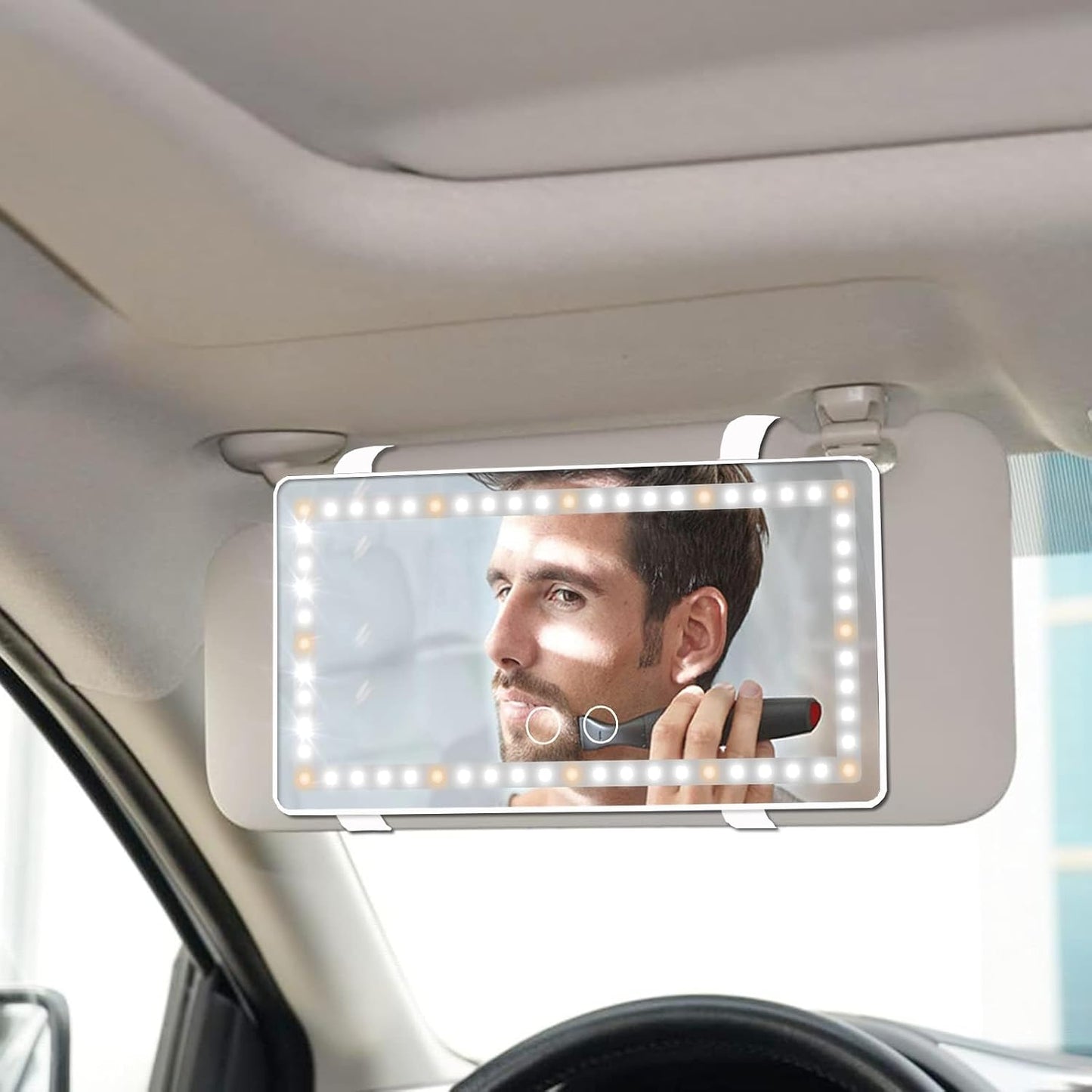 Car Sun Visor Vanity Mirror, 2 Pcs Rechargeable Makeup Mirror With 3 Light Modes & 60 LEDs - Dimmable Clip-on Rear View Sun-Shading Cosmetic, Universal for Car SUV Truck