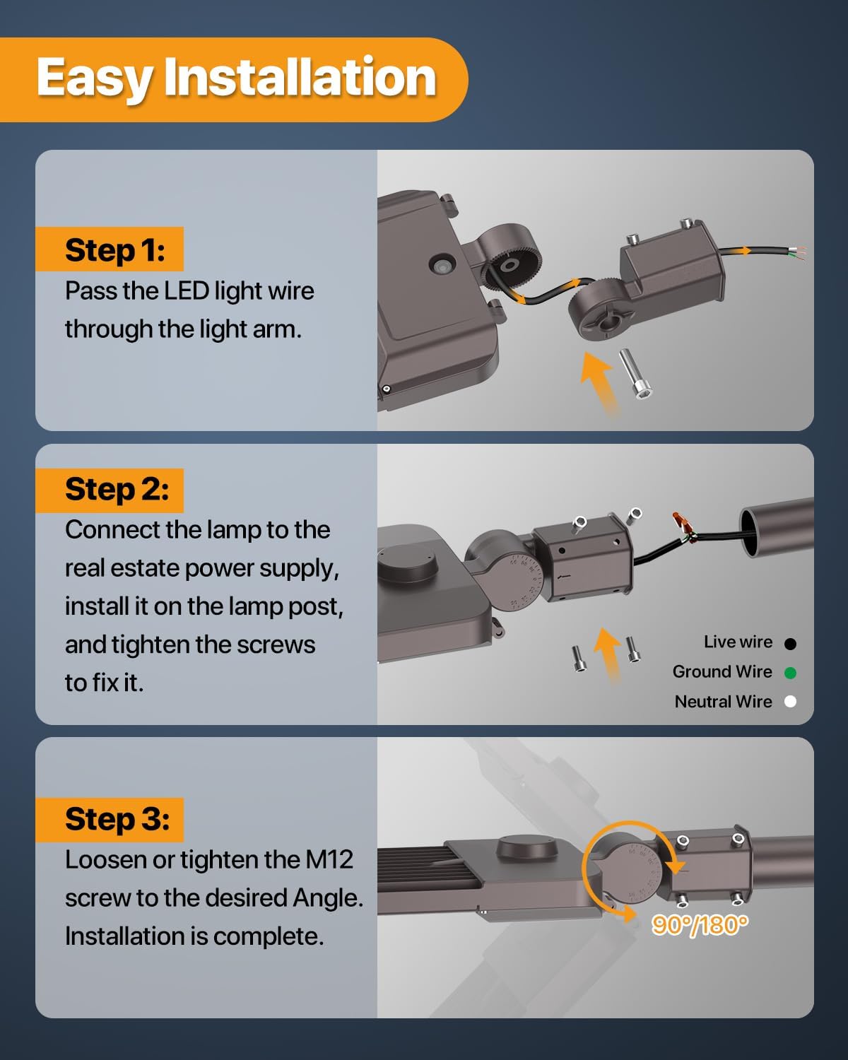 Led Parking Lot Light 300W 45,000LM Slip Fitter Led Street Pole Light with Dusk-to-Dawn Photocell 5000K 100-277V IP65 Waterproof 3Pack Commercial Area Lighting for Parking Lot, Roadways