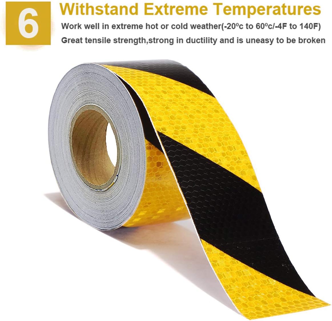 Waterproof Reflective Safety Tape Roll 2"X150' Yellow Black Striped Floor Marking Tape Hazard Caution Warning Tape Auto Truck Self-adhesive Safety Sticker Strips for Wall Factory Trailer Vehicle
