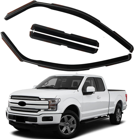 in Channel Rain Guards Fit for 2015-2020 Ford F150 Super Cab, 17-20 F150 Raptor, 2017-2023 F250 F350 F450 F550 Extended Cab Window Wind Deflectors, Vent Window Visors Shades