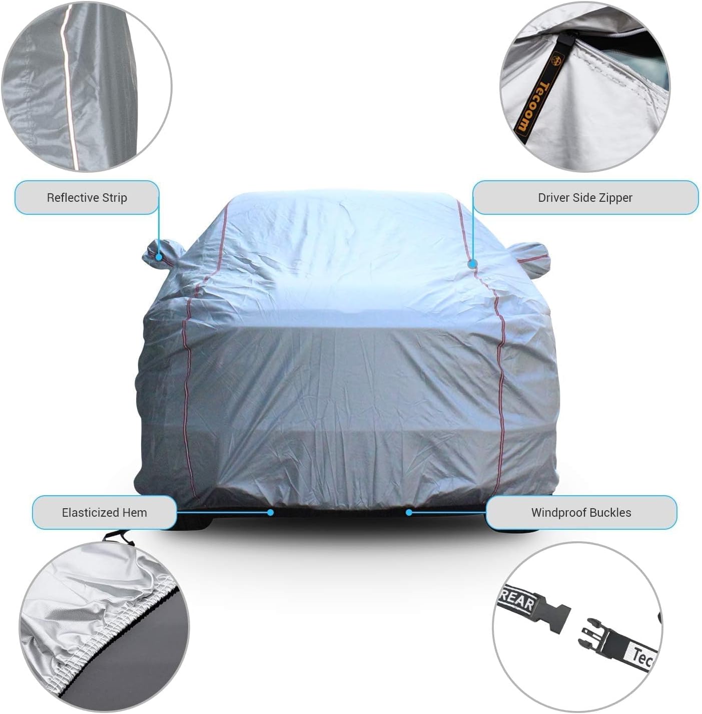 Tecoom Hard Shell Truck Car Cover Waterproof UV-Proof Windproof Zipper Design with Straps Buckle Fit for Ford F150 Ram 1500 Chevy Silverado Toyota Tundra GMC Sierra Full Size Truck Length Up to 245"