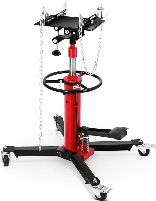 Transmission Jack, 1322lbs (3/5 Ton), 2-Stage Hydraulic Telescopic Jacks, Lifts 34"-68", with Foot Pedal & 360° Swivel Wheels, Ideal for Garage and Car Lifting, Heavy-Duty, Red