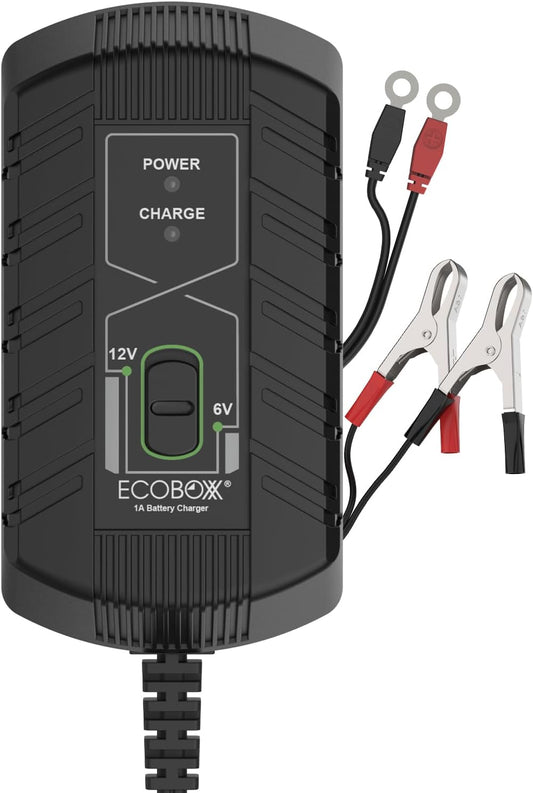 Infinity 1A Battery Charger, 6V / 12V, 3 Stage Charging, Battery Maintainer, Trickle Charge for Lead Acid, Gel, Lithium-ion, STD Batteries in Car, RV, Motorcycle, ATV, Boats