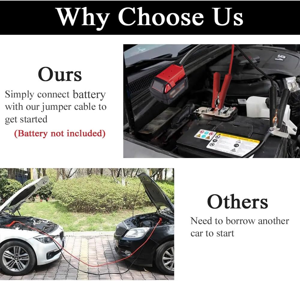 Jumper Cables alligator clips Compatible with Mil.waukee M18 18V Batteries, Silicone wire 8AWG 2FT Automotive Booster Cables for Jump Starting Tool Battery, Temperature resistance 392℉ 200℃