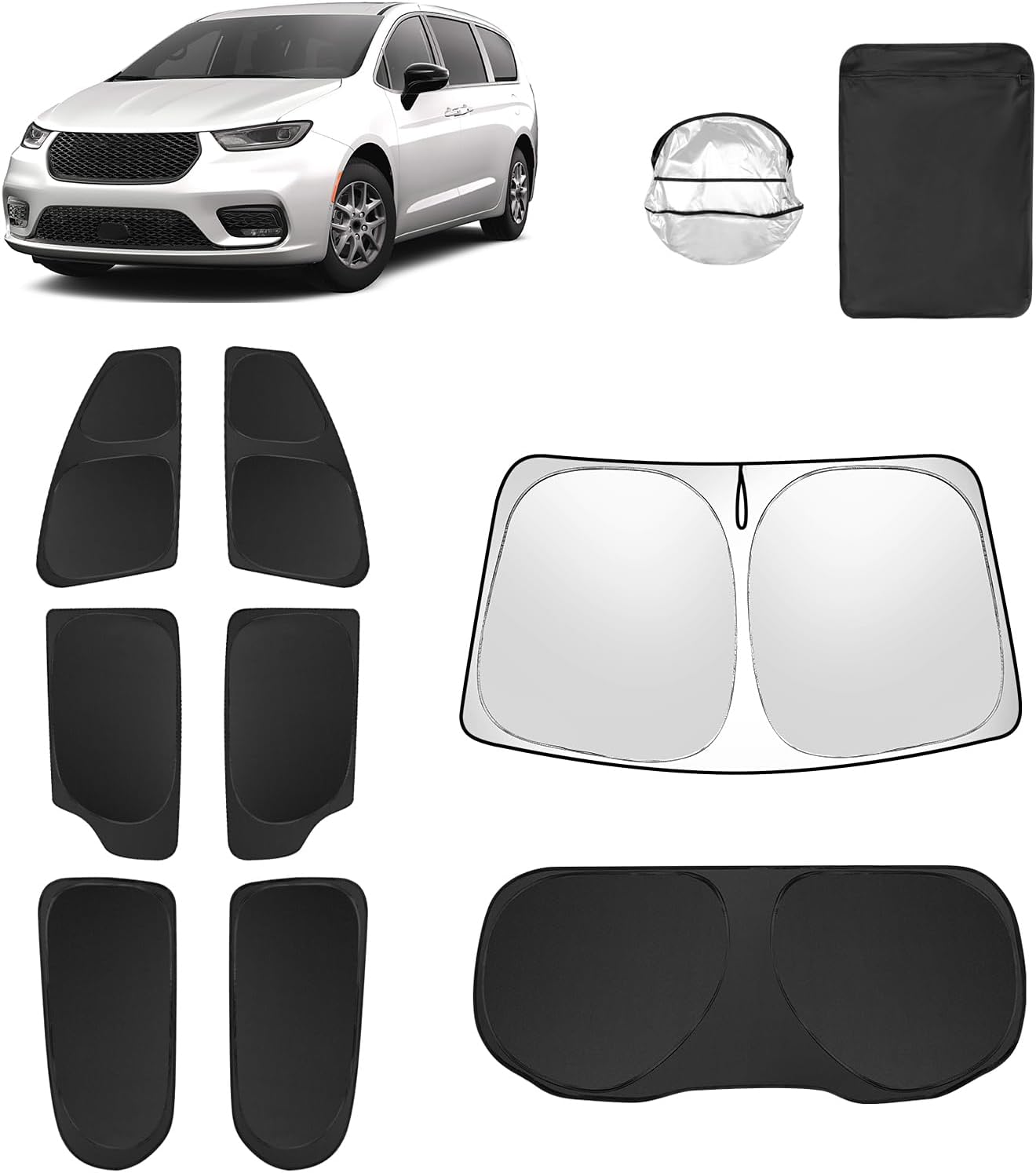 8pcs Car Window Shades for Chrysler Pacifica 2017-2025 Accessories,Windshield Side Rear Full Sunshade,Sun Visor UV Blocking, Privacy Protection and Blackout for Camping Outdoor