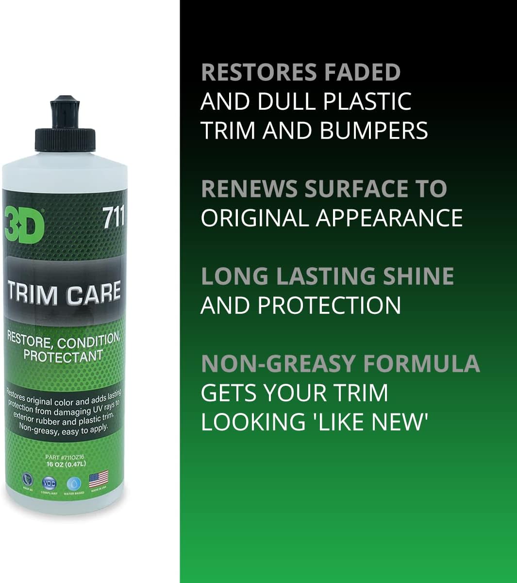 3D Trim Care Restorer of Faded & Dull Plastic, Rubber, Trim & Bumpers - Renews Surface to Original Appearance - Long Lasting Shine & Protection 16oz.