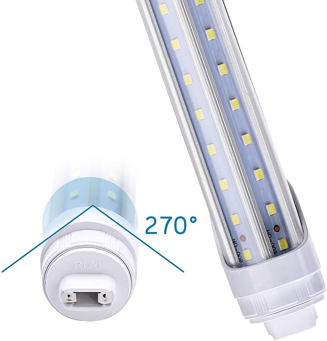 12 Pack, R17D/HO 8FT LED Bulbs - Rotate V Shape, 6000K Cold White 100W, 15000LM, 200W Equivalent F96T12/DW/HO, Clear Cover, T8/T10/T12 Replacement, Dual-End Powered, Ballast Bypass