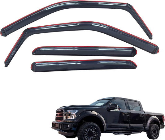 in-Channel Window Visor Deflector Compatible with Ford F150 Super Crew Cab 2015-2024 Rain Guards Smoke 4pcs