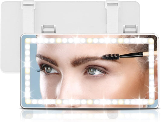 2PCS Car Sun Visor Vanity Mirror, Rechargeable Makeup Mirror with 3 Light Modes, Dimmable Touch Control, Rear View Sun-Shading Cosmetic Mirrors, Universal for Truck SUV, Ideal Gift for Women (White)