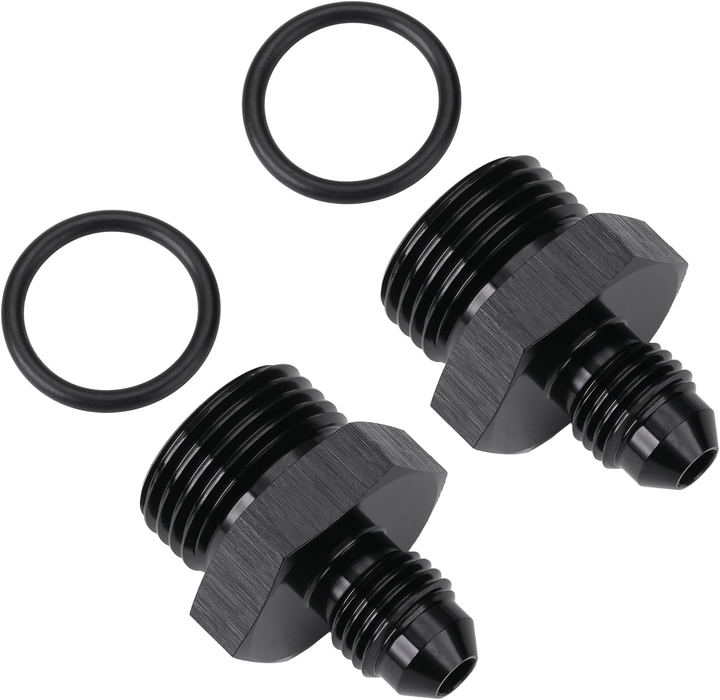 6AN Male Flare to 12AN ORB O-ring Boss Fuel Pump Rail Adapter Fitting Aluminum Black, Pack of 2