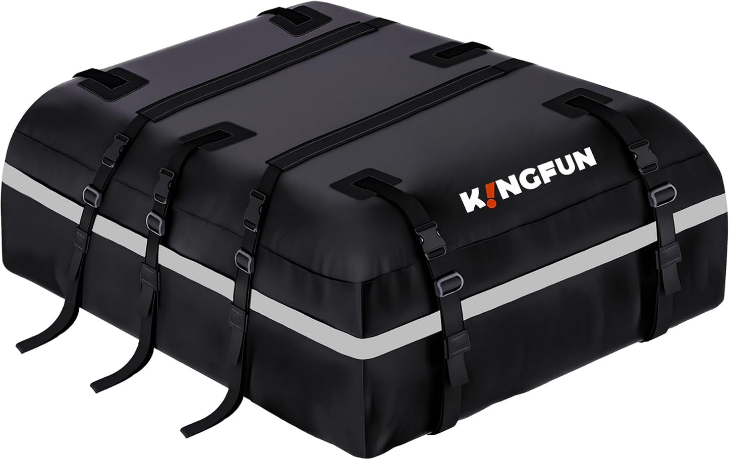 Kingfun Car Rooftop Cargo Carrier – Waterproof 20 Cubic Feet Car Roof Bag Fit All Vehicles with/Without Roof Racks, Includes Anti-Slip Mat, 8 Reinforced Straps & 6 Door Hooks, Luggage Locks（Black）