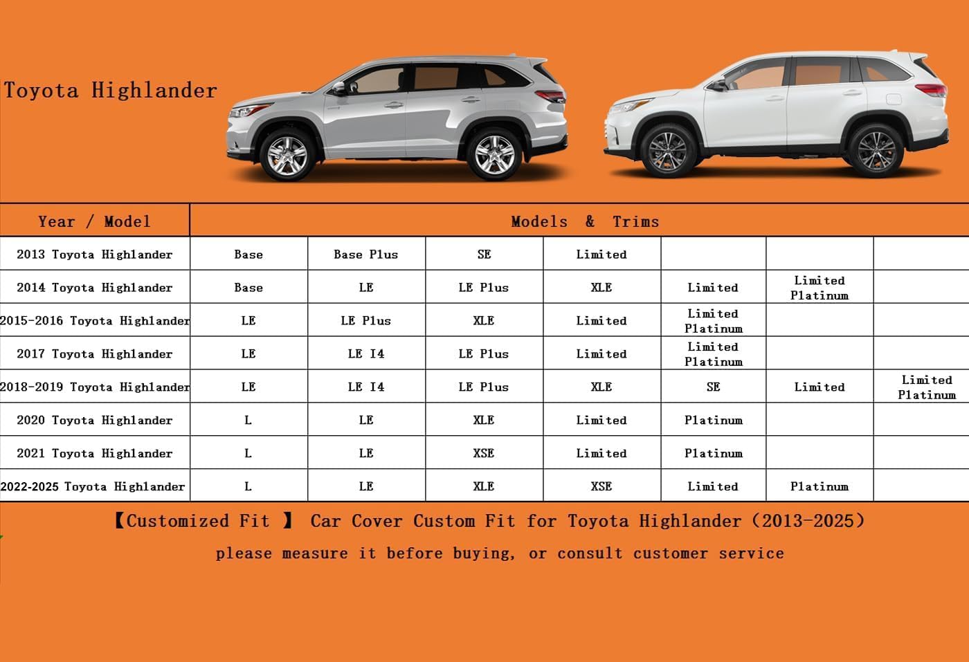 Kayme 6 Layers SUV Car Cover Custom Fit for Toyota Highlander (2007-2025) Waterproof All Weather for Automobiles, Outdoor Full Cover Rain Sun UV Protection.Silver