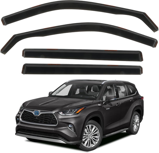 4pcs in Channel Rain Guards for 2021 2022 2023 2024 2025 Toyota Highlander, Extra Durable Side Window Wind Deflectors, Smoke Tinted Vent Window Visors Shade Shield for Cars