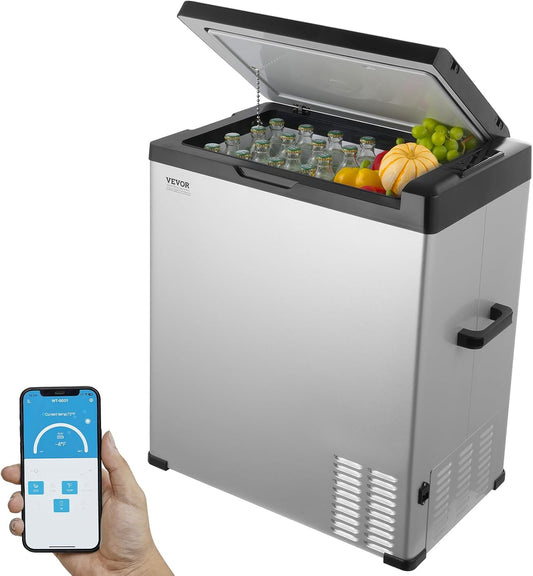 VEVOR 12 Volt Car Refrigerator Fridge, 70Liter(74qt) Single Zone Portable Freezer, -4℉-68℉ Adjustable Range, 12/24V DC and 100-240V AC Compressor Cooler for Outdoor, Camping, RV, Silver