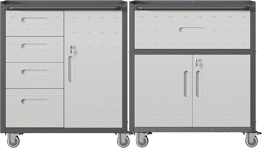 Metal Tool Cabinet,Garage Storage Cabinet System,Wall Cabinet & Locking Rolling Tool Cabinet with Doors and Adjustable Shelves,Steel Tool Cabinets for Home,Office (2 Pcs-StyleF, Black & Grey)