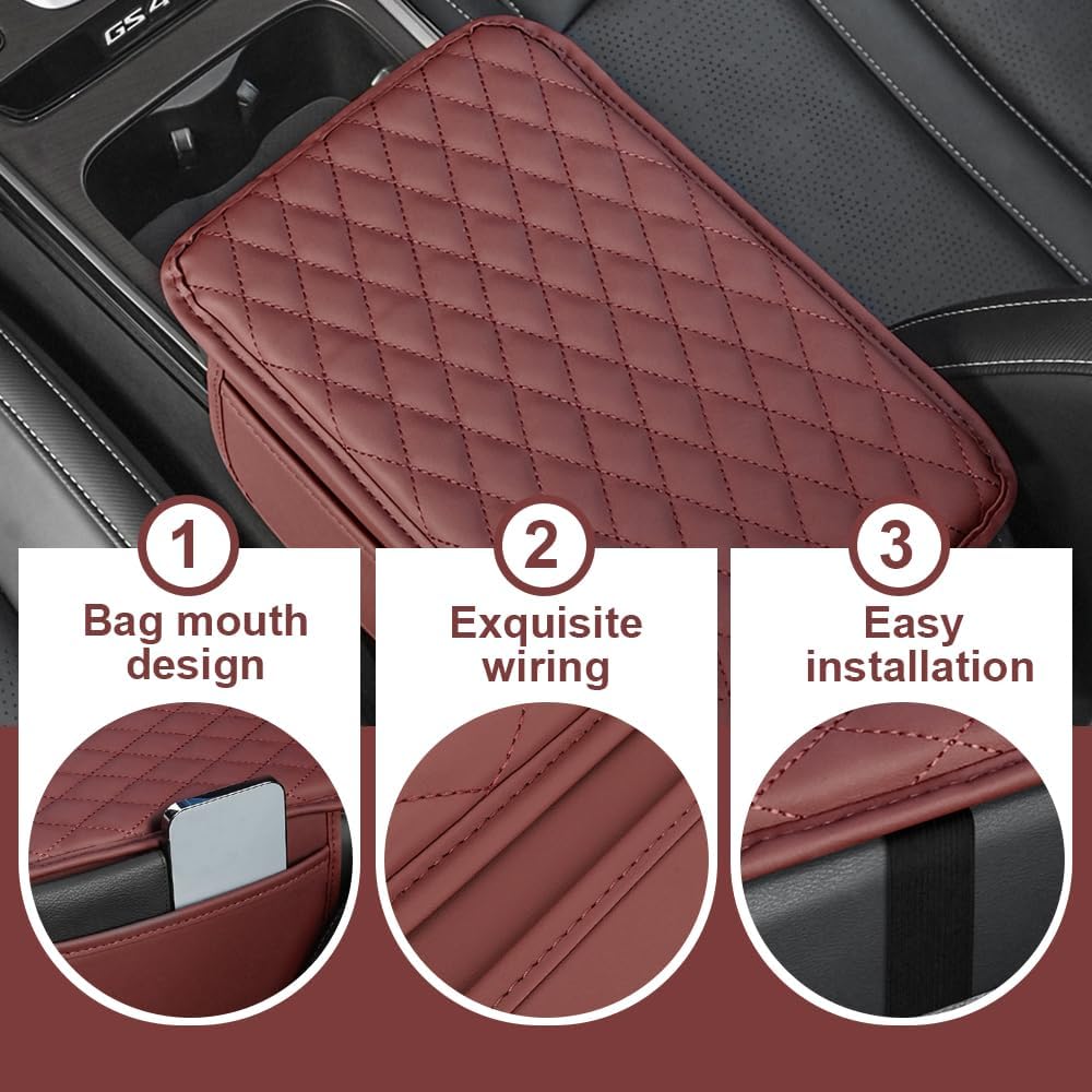 Memory Cotton Leather Car Armrest Box Pad, 2025 New Universal Style Memory Cotton Car Armrest Box Pad, Upgrade Vehicle Seat Box Cushion Protector for SUV Truck (Light Brown)