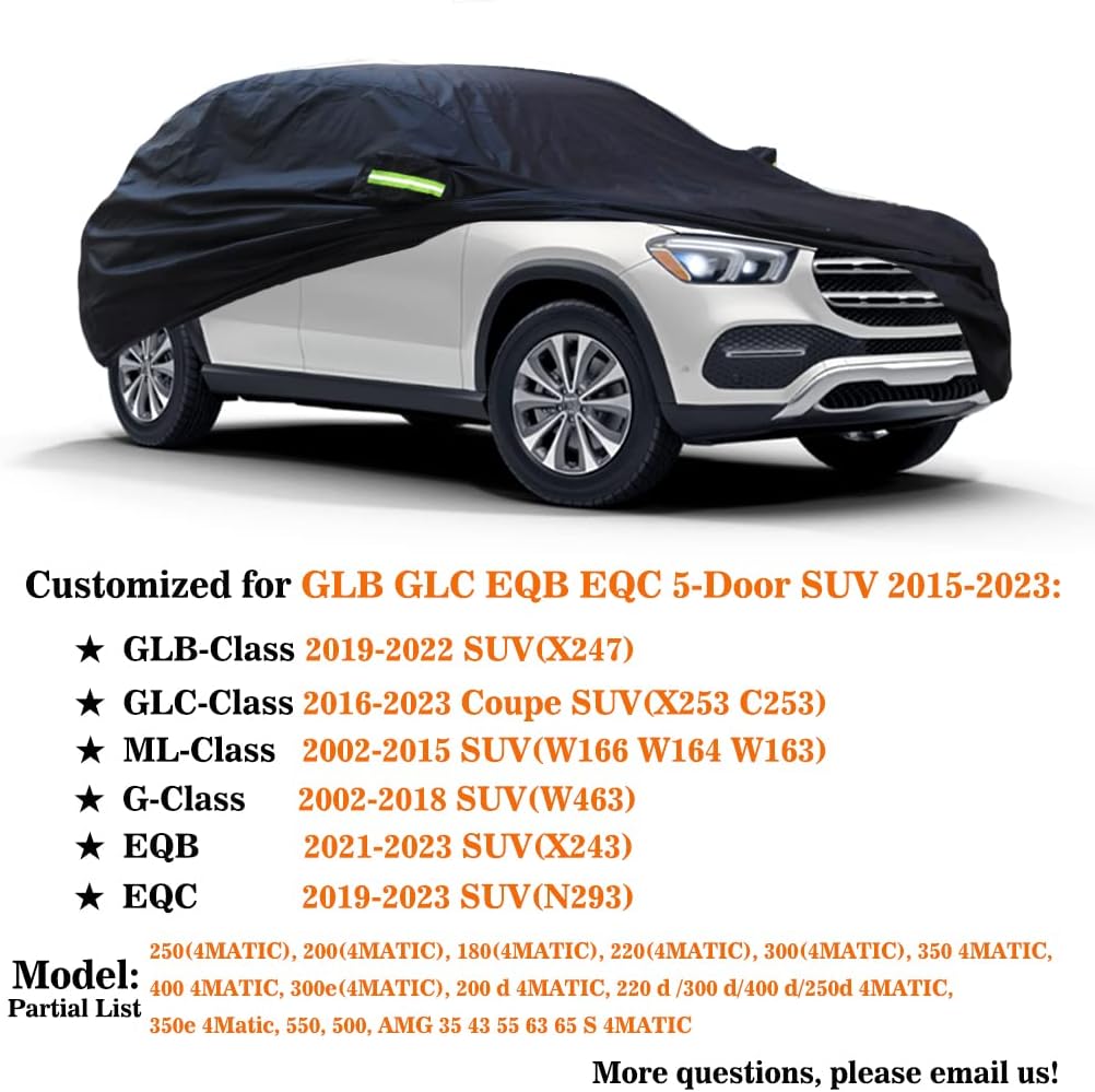 Upgraded Car Cover Compatible with Mercedes-Benz GLB 2019-2025/ GLC 2015-2025/ AMG GLB GLC Coupe SUV, Waterproof All Weather Cover with Cotton Lining, Outdoor Indoor Rain Snow Sun UV Car Covers