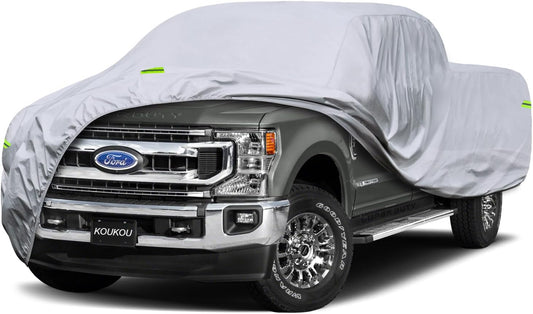 KouKou Large Truck Cover Waterproof All Weather, 6 Layers Full Pickup Cover, Universal Fit Chevy Silverado GMC Sierra 2500HD 3500HD Ford F250 F350 RAM 2500 3500. (250-262 inch Length, 9ft Bed) XXXL.