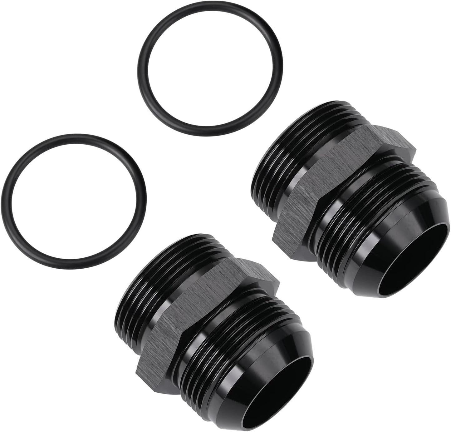 20AN Male Flare to 20AN ORB O-ring Boss Fuel Pump Rail Adapter Fitting Aluminum Black, Pack of 2