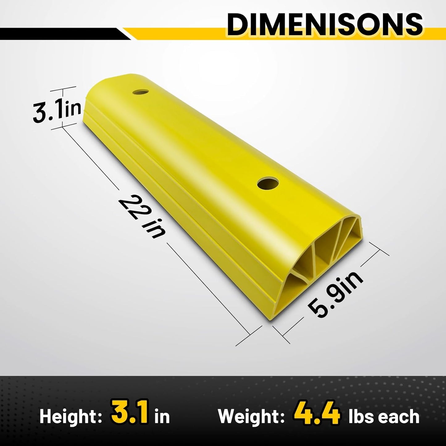 22" Garage Tire Stops for Garage Floor High-Visibility, Odor Free 2 Pc 3.1" Higher Block Bumpers for Parking Car SUV Truck, Heavy Duty Car Wheel Stopper for Driveway Outdoor, Easy Installation