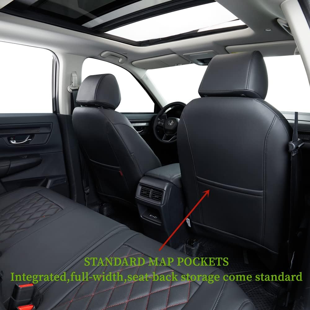 coverdream CRV Waterproof Leather Seat Covers Custom Fit for 2012 2013 2014 Honda CRV EX,SE,EX-L,Touring,Full Coverage,Airbag Compatible,Car Seat Protector(Full Set,Red/Black)