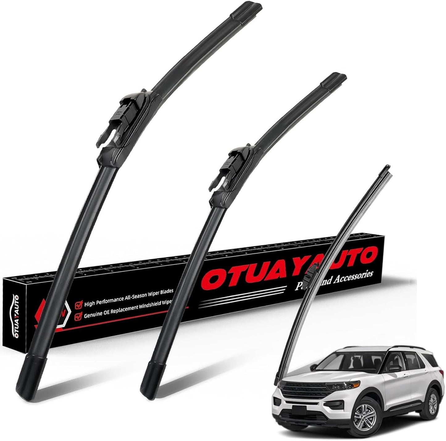 OTUAYAUTO Premium Windshield Wiper Blades - Replacement for Ford Explorer 2011-2023 - Precision Fit, All-Weather Performance, Front and Rear Wiper Blades, Pinch Tab - 26"+22"+11" (Pack of 3)