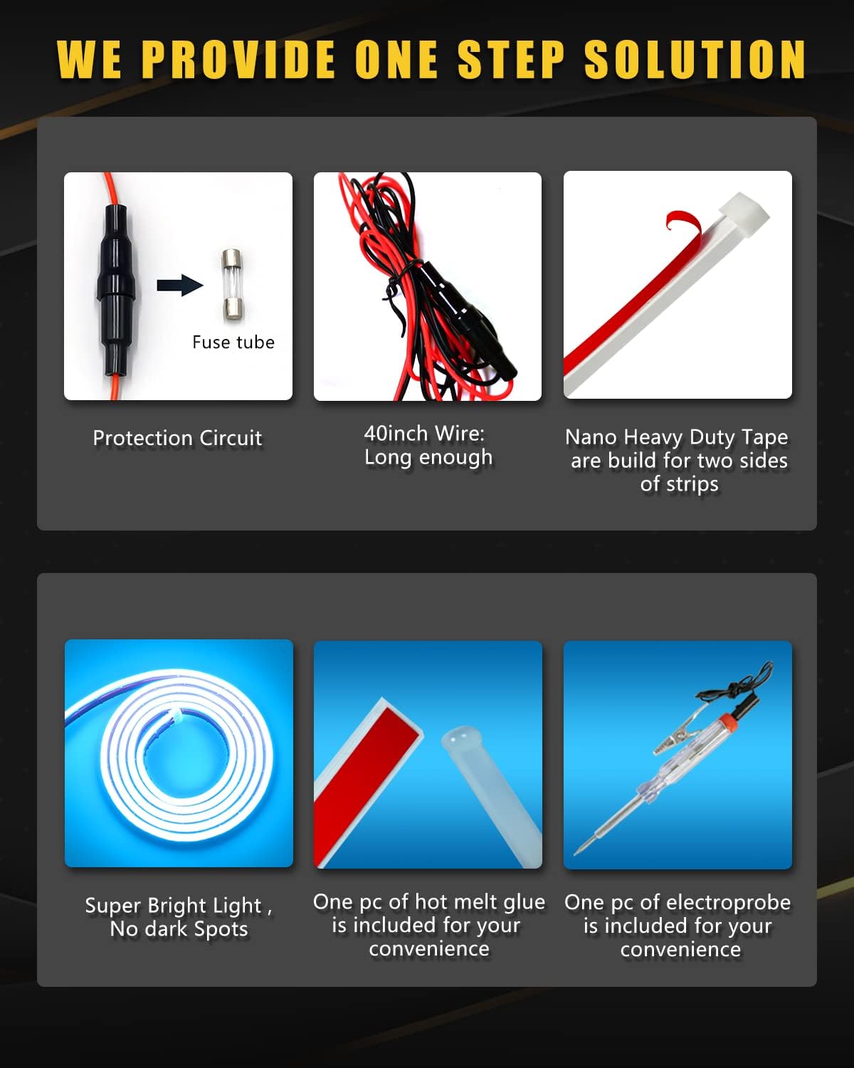 YM E-Bright Led Hood Light Strip Exterior Led Strip Lights for Cars Waterproof Flexible DRL Dynamic Scan Start Up Hoodbeam Kit Daytime Running Light for Truck,SUV,12V 70inch,Ice Blue,1 Set