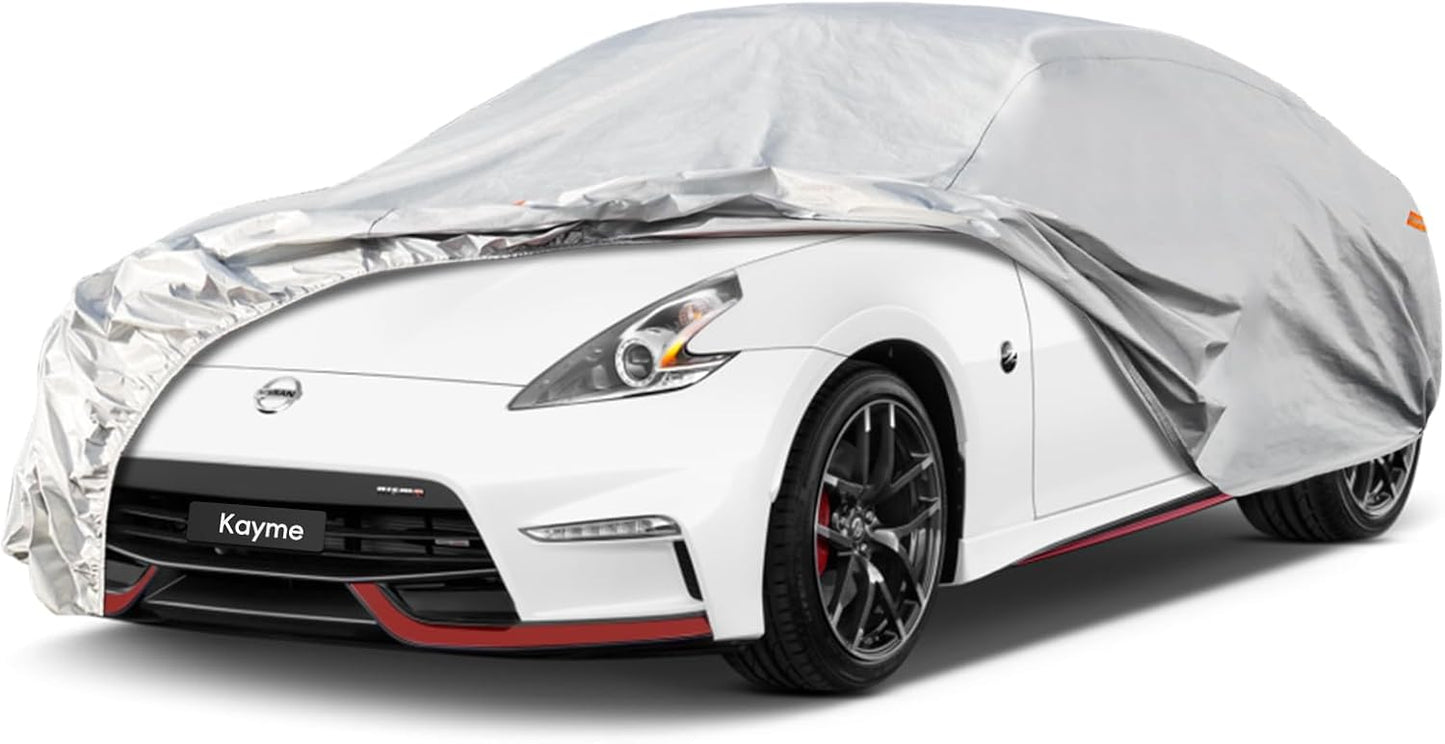 Kayme 6 Layers Car Cover Custom Fit for Nissan 350Z/370Z（2009-2025） Waterproof All Weather for Automobiles, Outdoor Full Cover Rain Sun UV Protection.Silver