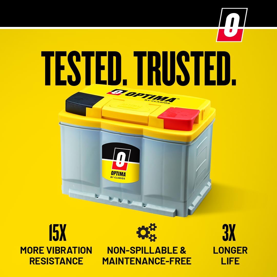 OPTIMA Batteries High Performance DH7 YellowTop Dual Purpose Sealed AGM Car, Truck and SUV Battery, 880 CCA, Maintenance Free, Versitile Mounting, BCI Group Size 94R