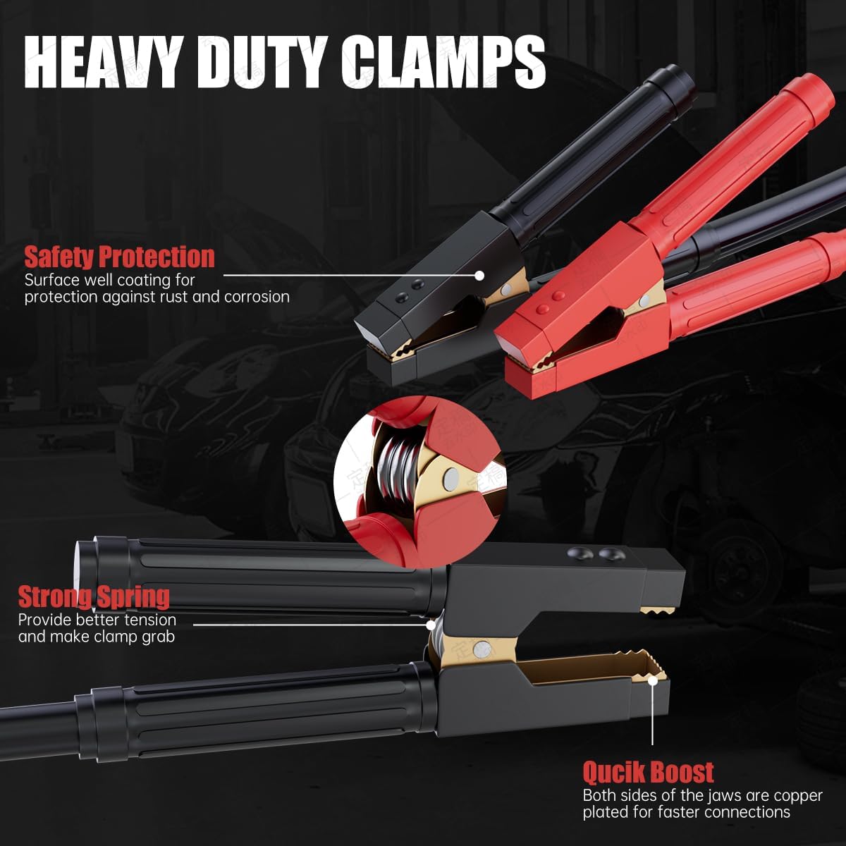 Heavy Duty Jumper Cables 1 Gauge 30FT 900A, Automotive Booster Cables for 12V/24V Car, SUV &Truck Battery with Professional Clamps and Carrying Bag, Suitable for gasoline and diesel engines