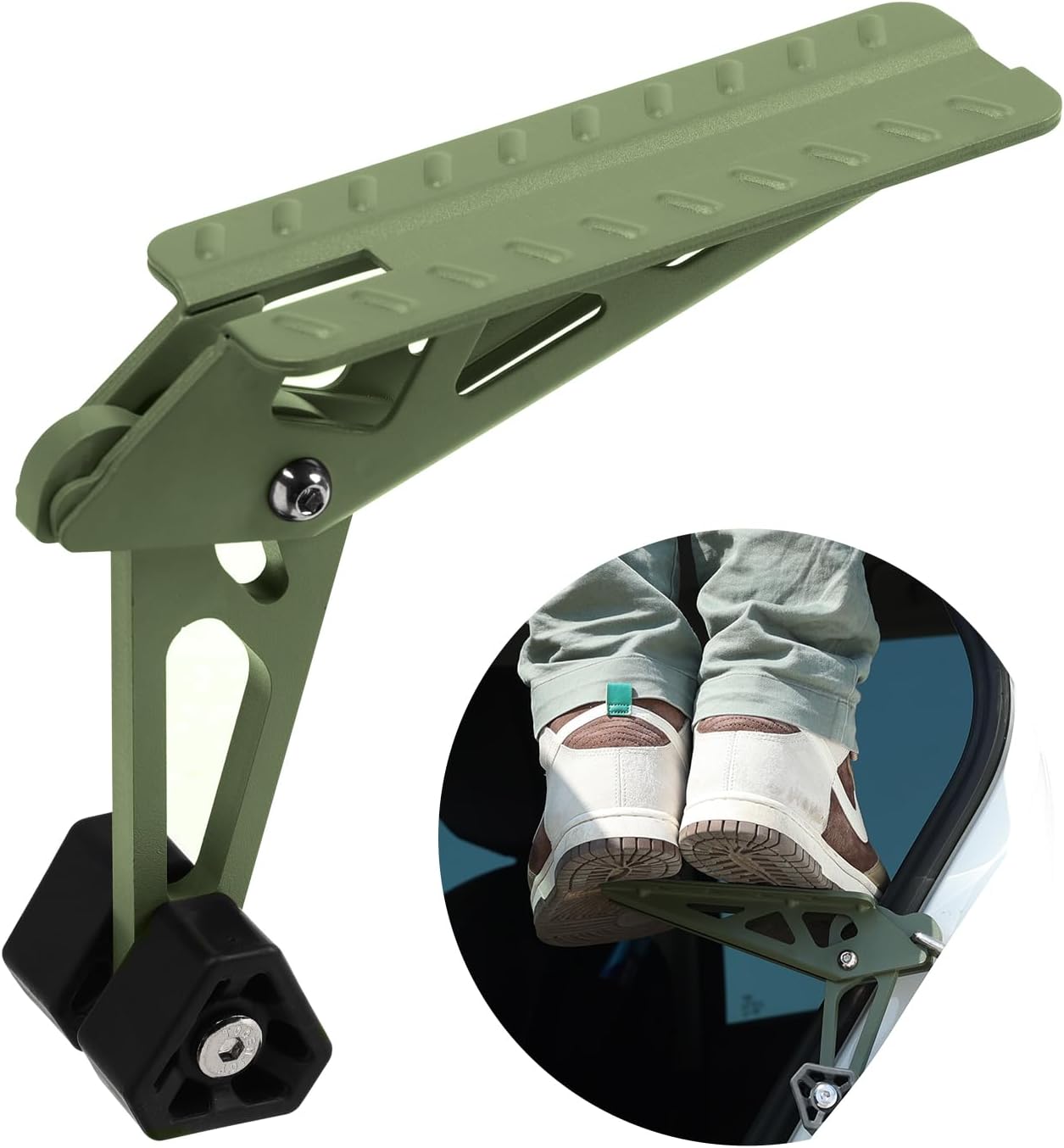 COWVIE Foldable Car Door Step Stand Pedal - Access to Vehicle's Top Roof Both Feet Stand Pedal Ladder for Most SUV Truck Dark Green