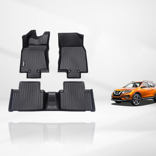 KELCSEECS Floor Mats Custom for Nissan Rogue 2020 2019-2014 (Not Fit Sport Models) All Weather Protection TPE Heavy Duty Automotive Floor Liners Fits Front& 2nd Row Full Set Accessories Black