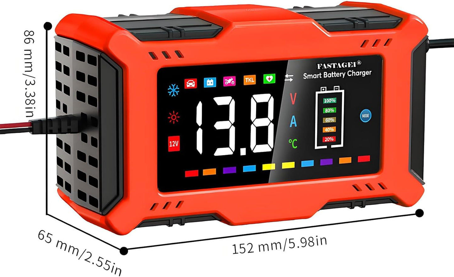 LiFePO4/Lead Acid Battery Charger Smart Battery Trickle Charger 12V 6A Automotive Battery Maintainer Desulfator Temp Compensation for Car Truck Motorcycle Lawn Mower Marine RV